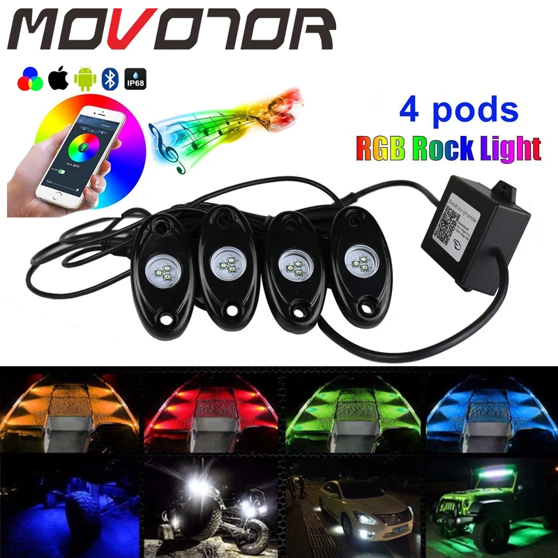 4 Pods Multi-Color RGB Rock light Under water  for Cars Truck Boat Universal Decoration