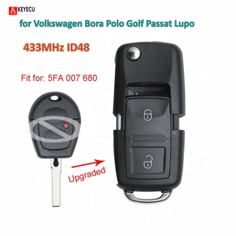 Keyecu Upgraded Flip Remote Key 433MHz ID48 Chip for VW Toledo Leon Ibiza Cordoba Arosa Alhambra P/N: 5FA 007 680, 5FA007680