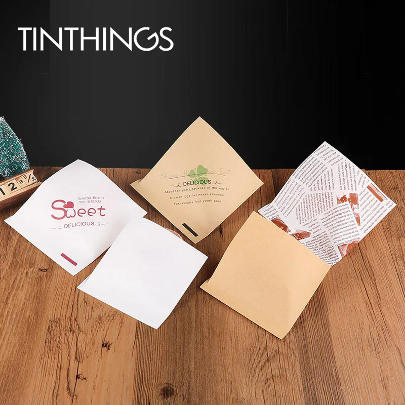 

100pcs 15x15cm Oil proof Kraft paper bag sandwich Donuts bags bread food bags Trigonometric Clover Newspaper SweetCustomized