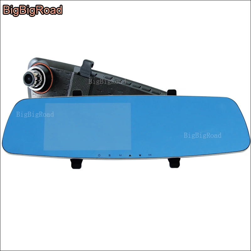 BigBigRoad Car DVR Car Blue Screen Rearview Mirror Video Recorder Car Dual Lens Dash Camera For Benz W203 W204 W211 GLA CLA