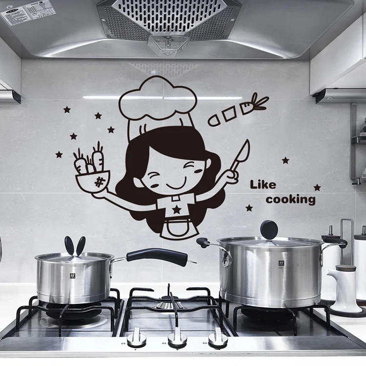 Cartoon-ähnlicher Küchen-Wandaufkleber für Küche, Restaurant, Hintergrunddekoration, Wandbild, Heimdekoration, selbstklebende Tapete – Detail 5
