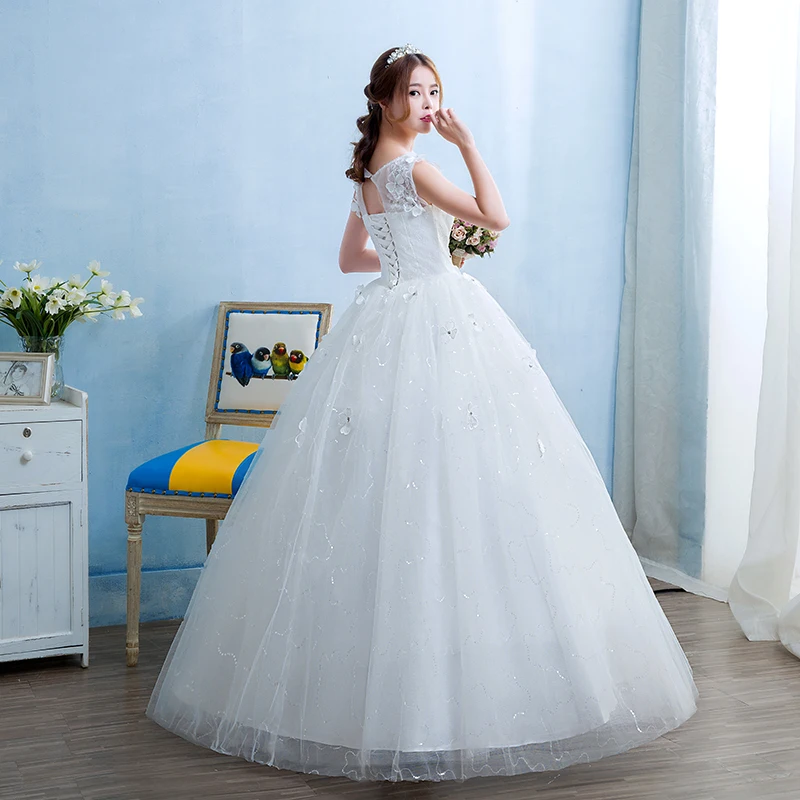 Grils New Spring and Summer O-neck Perfect Fashion Lace Ball Gown Wedding Dress 2022 Bride Dresses Vestido De Noiva with Flower