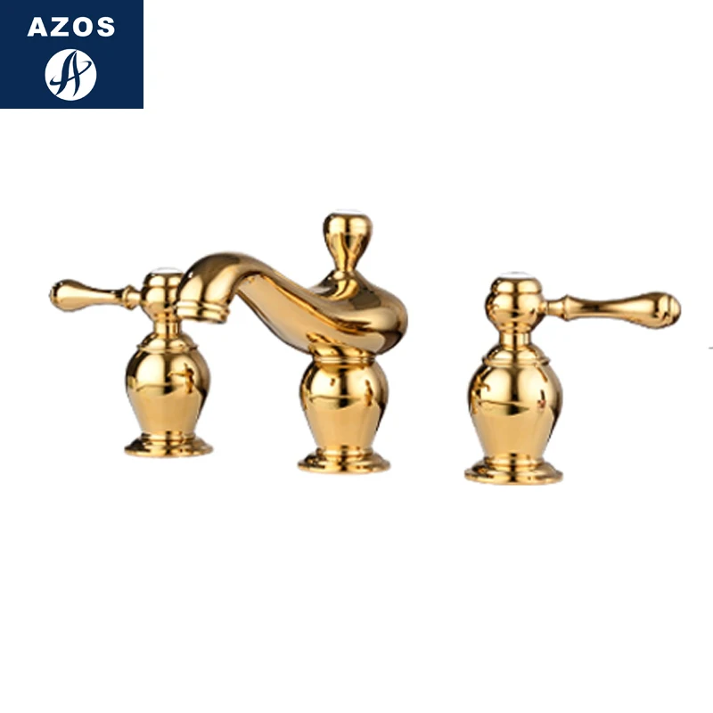 Azos Split FaucetSoft Basin Brass Ti-Pvd Cold and Hot Switch  Bathroom vegetable Sink Shower Room Double Handle Three Holes Roun