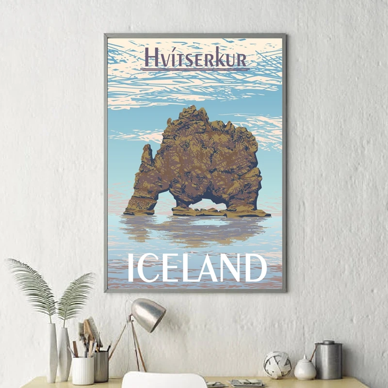 Hvitserkur Iceland Troll Rock Canvas Art Prints Dinosaur Rock Iceland Travel Poster Art Painting Wall Picture Home Room Decor