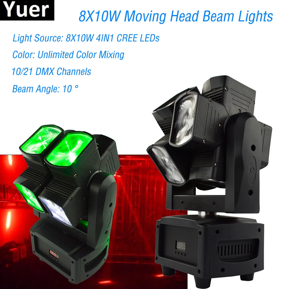 

Newest8X10W RGBW 4IN1 Moving Head Beam Light For Disco DJ Party Wedding Bar Led Lamp Stage Effect Lights Double Beam Moving Head