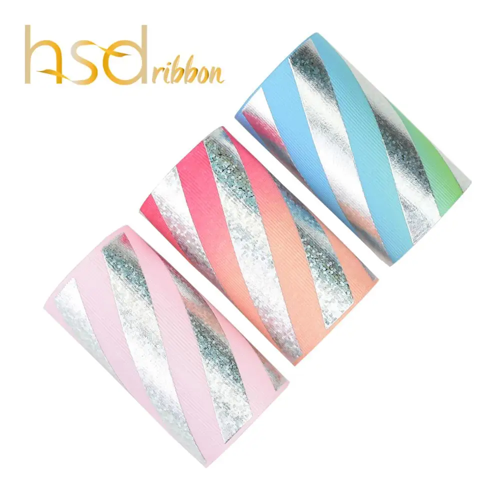 

HSDRibbon 75MM 3 inch custom printed Twill fashion holographic silver Foil Printed on HT Grosgrain Ribbon