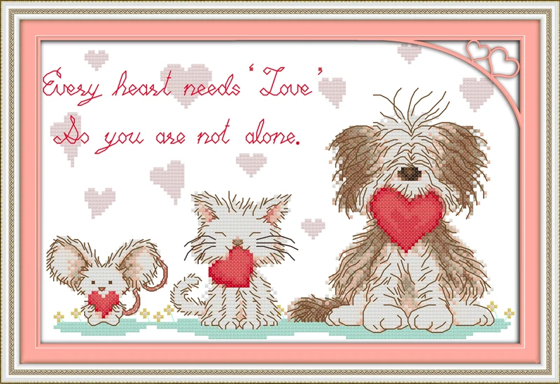 Passing love cross stitch kit cartoon dog heart 14ct 18ct count canvas stitches embroidery DIY handmade needlework plus