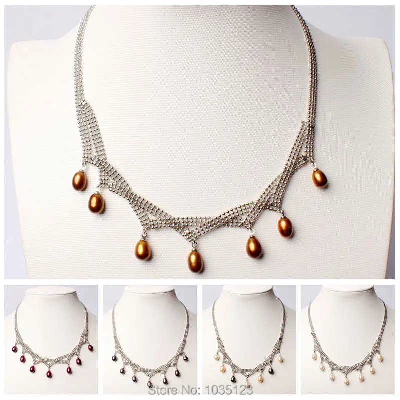 

7-9mm 5 Color Natural Freshwater Pearl Necklace Jewelry 17 Inch wj237