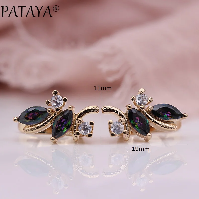 PATAYA New 585 Rose Gold Color Earring Turkey Antique Women Fashion Brinco Double Horse Eye Green Natural Zircon Dangle Earrings