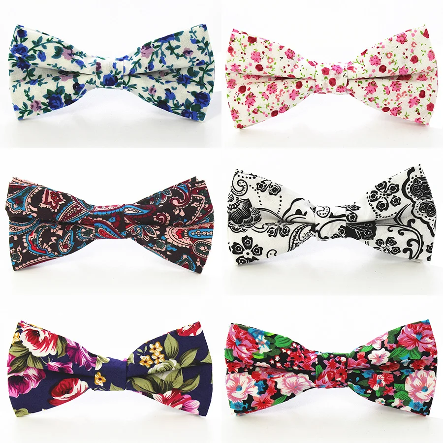 Ricnais Quality Floral Cotton Bow Tie For Men Fashion Printing Bowtie For Wedding Business British Style Cravat