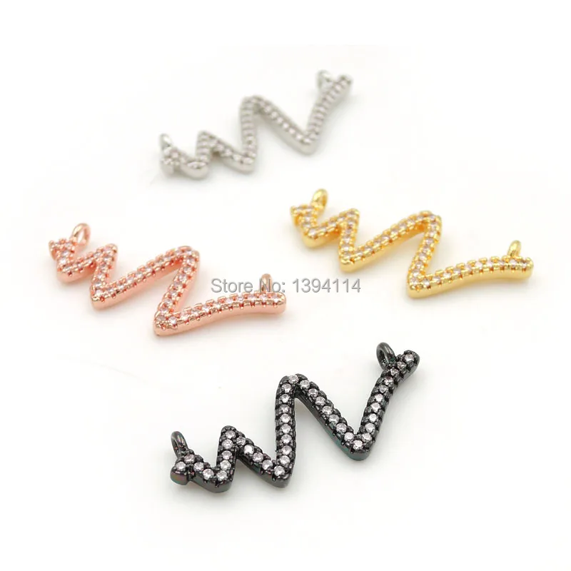 27*11*2mm Micro Pave Clear CZ Zigzag Bar Charm Of Double Circles Fit For Women As Necklaces Accessory