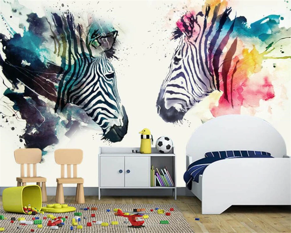 

Beibehang Custom Wallpaper Living Room Bedroom Fresco Nordic Hand Painted Watercolor Zebra Bar Cafe Background Wall 3d wallpaper