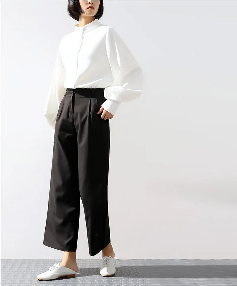 Long Wide Lantern Sleeve Blouse Women Tops and Blouses Vintage Stand Collar Button Down Shirts Female 2019 Spring Fashion Tops