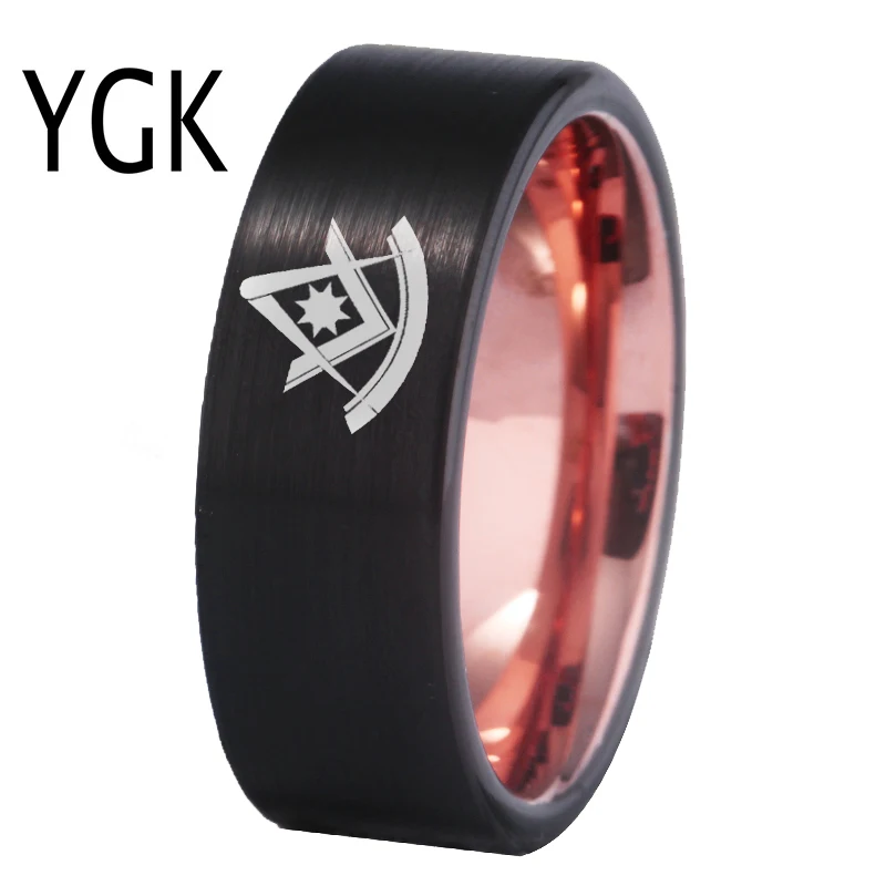 

YGK Jewelry Freemason Past Master Mason Ring Masonic Tungsten Rings for Men's Bridegroom Wedding Engagement Anniversary Ring