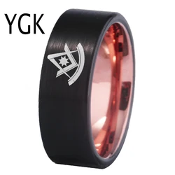 YGK Jewelry Freemason Past Master Mason Ring Masonic Tungsten Rings for Men's Bridegroom Wedding Engagement Anniversary Ring