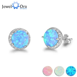 Pendientes de tuerca de Plata de Ley 925 con piedra de ópalo azul de 10mm, pendientes de moda de estilo oceánico para mujer, regalo para ella (Jewelora EA102018)