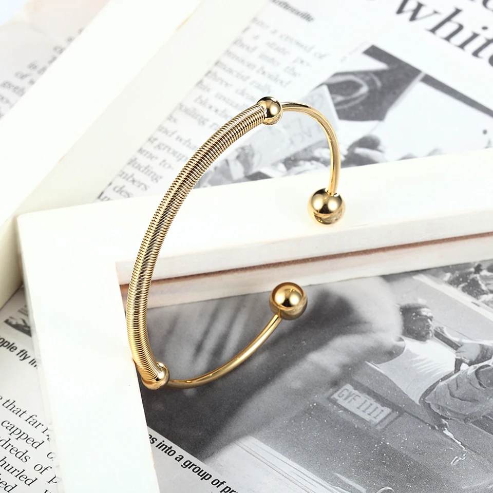 BOBASI New Bangles Spring Frosted Shape Circle Stainless Steel Bracelets & Bangles Gold Color Bracelets Jewellery For Women Gift