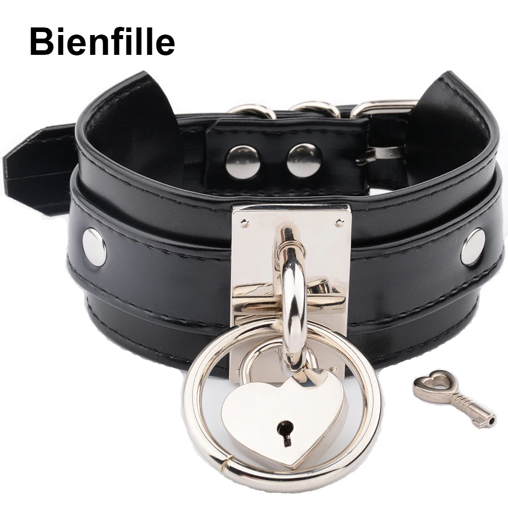 

Punk Women Men Handmade Oversized Choker Wide Band Big O Round Metal Padlock Key Heart Collar Goth Choker