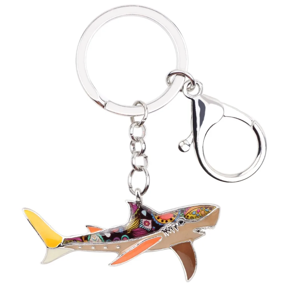 Bonsny Enamel Shark Key Chain Key Ring Handbag Bag Charm Alloy Keychain New Fashion Accessories Ocean Animal Jewelry For Women