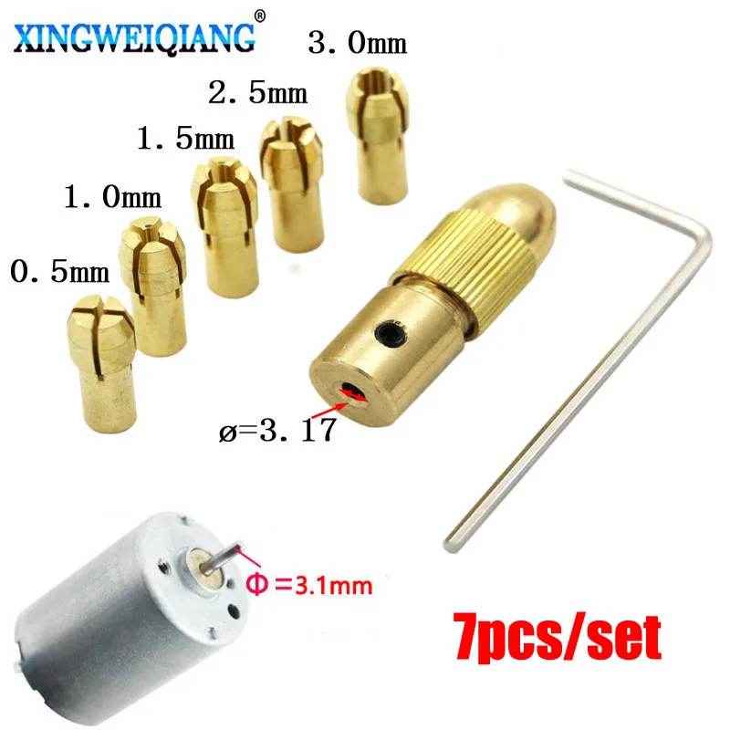 

7pcs0.5-3mm Inner diameter Small Electric Bras Drill Bit Collet Micro Twist Drill Chuck Set Motor Shaft Clamp2.35/3.17/4.05/5.05