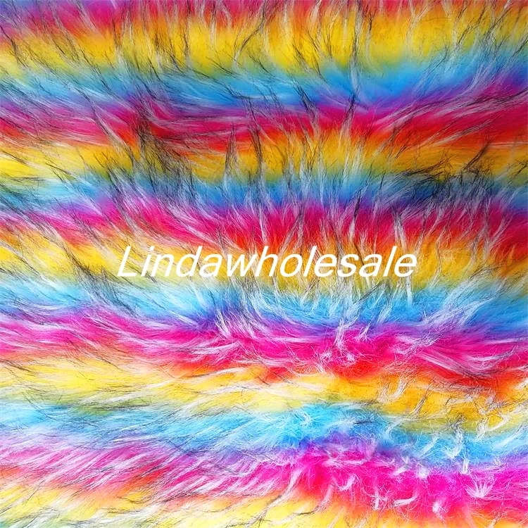 High grade faux fur fabric,rainbow raccoon jacquard plush fabric,felt cloth,Clothing, shoe material