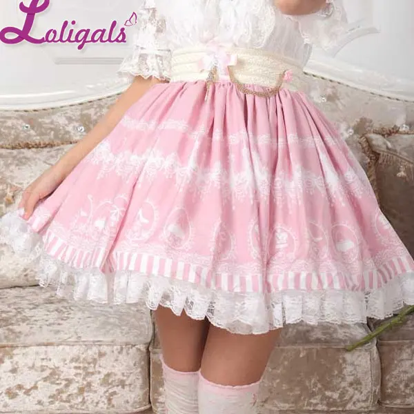 

Sweet Pink Lolita Crystal Chandelier Printed A Line Skirt for Lady Free Shipping