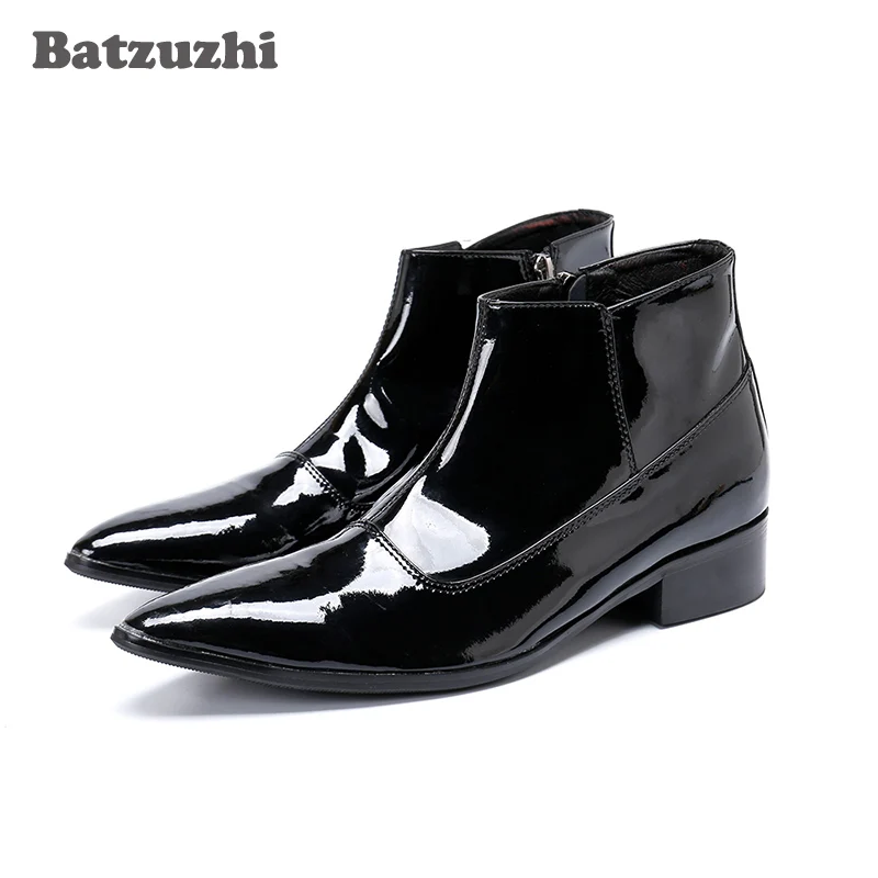 

Batzuzhi Luxury Men Shoes Pointed Toe Ankle Boots for Men Black Patent Leather Botas Hombre Formal Business Boots Leather Botas