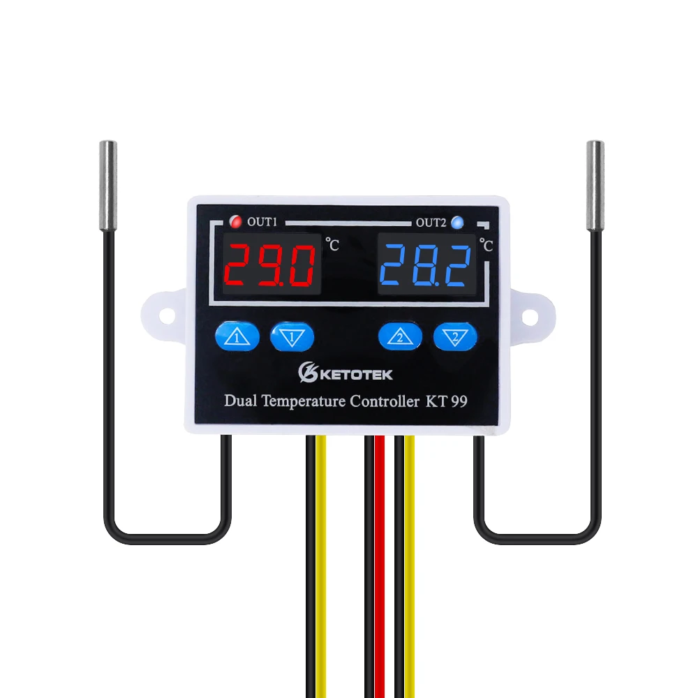 KT99 Dual Digital Thermostat Heating Cooling Temperature Controller 12V 24V 110-220V 10A Direct Output for Incubator