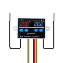 KT99 Dual Digital Thermostat Heating Cooling Temperature Controller 12V 24V 110-220V 10A Direct Output for Incubator