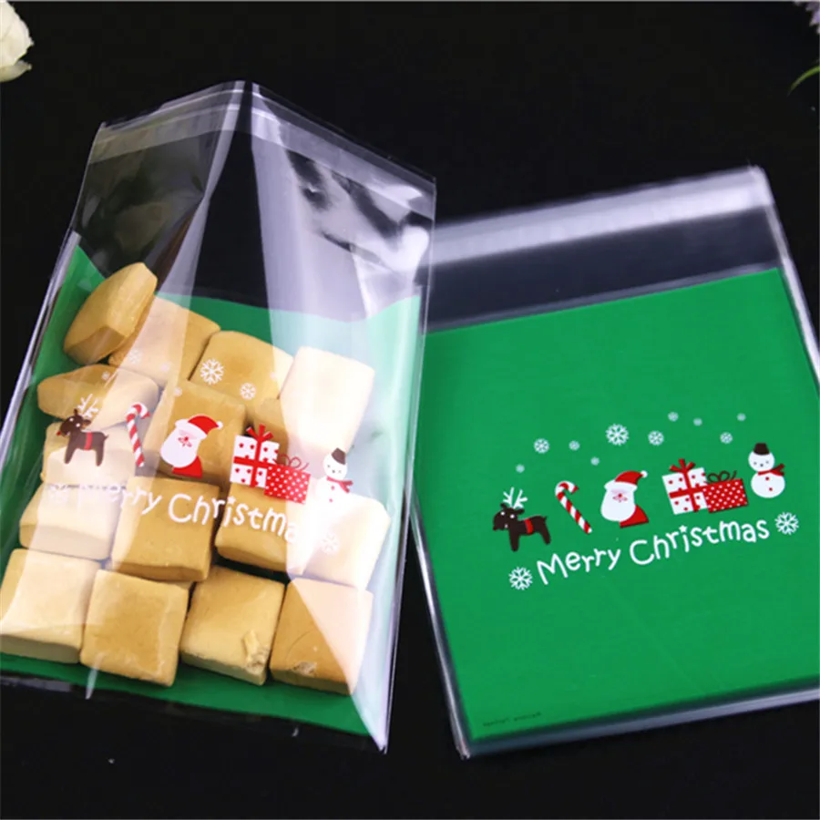 New Design 100pcs/lot 10x13cm Sachet Plastique Bonbon Wedding Candy Packing Self Adhesive Christmas Cookie Gift Bags