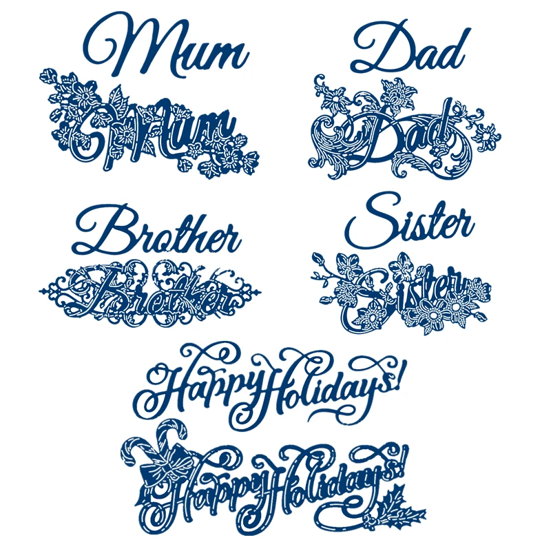 

"Mum" "Dad" "Brother" "Sister" Words with Flowers Metal Cutting Dies for Scrapbooking Album Card Making DecorStencil New 2019