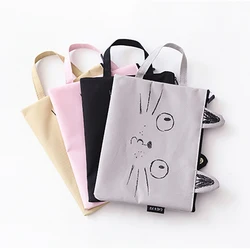 New Cute Kitten Shape Canvas Handbag A4 Paper Holder File Folder Zipper Bag Cartoon School Office Supplies Data Document Storage