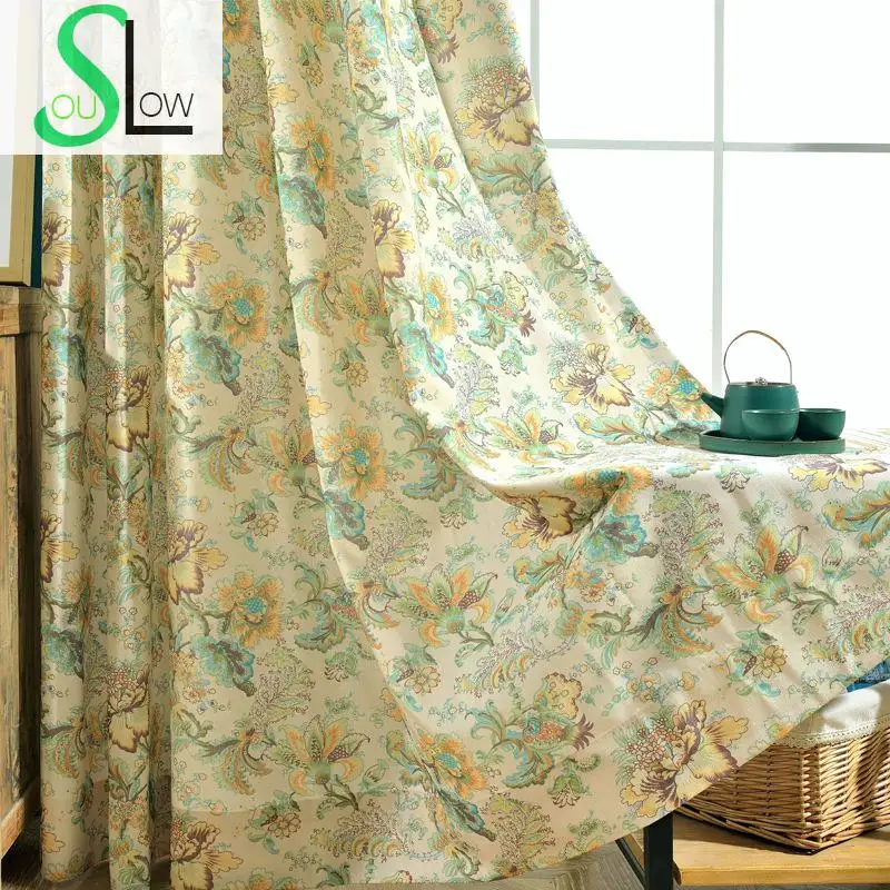 

Slow Soul Green yaochi Modern Fresh Garden Printing Fabric Curtain Curtains Scenic Cortina For Living Room Kitchen Roman Bedroom