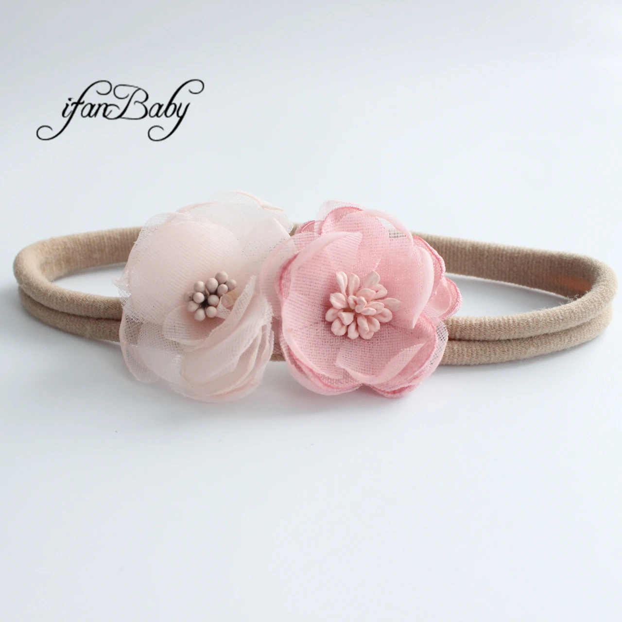 Chic burn flower headband kids girl nylon elastic headband Fabric flower headband