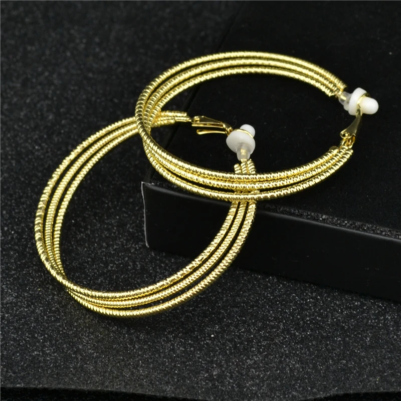 Clip On Ear Earring for Women Without Piercing Big Circle Gold Silver Plating Round Fashion Jewelry Hot Pendientes Hoop Earrings