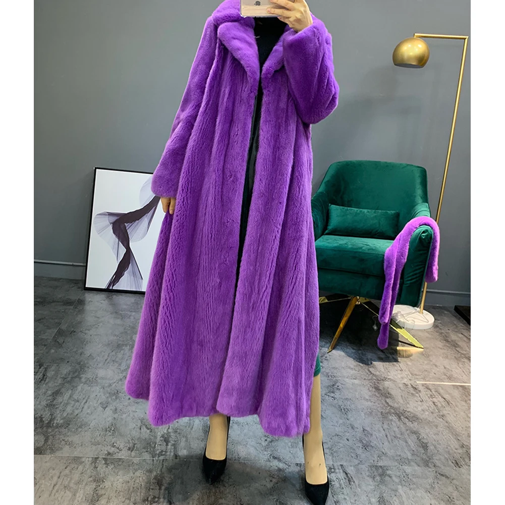 Denny&Dora New Women's Mink Fur Coat Fashion Full-Long Outwear Thick Warm Fur Jacket Purple Plus Size Parkas