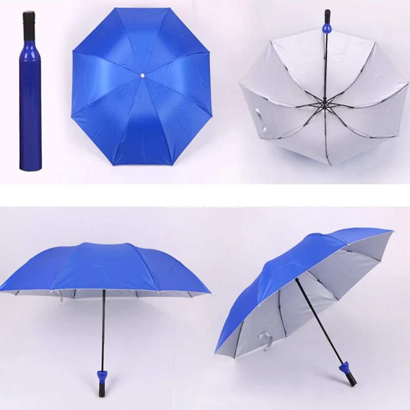 50pcs Wine Bottle Umbrella 3 Folding Sun-rain UV Mini Umbrella For Women Men Rain Gear Umbrella Gifts