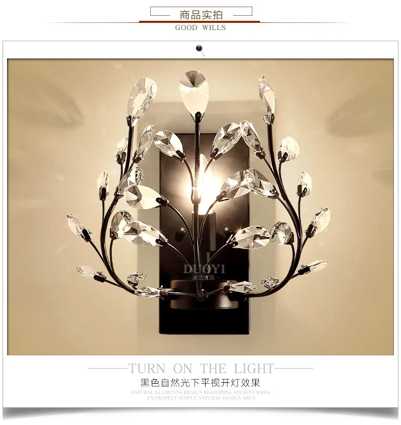 

American wall lamp simple E14 crystal dengchuangtou creative aisle balcony European-style wrought iron