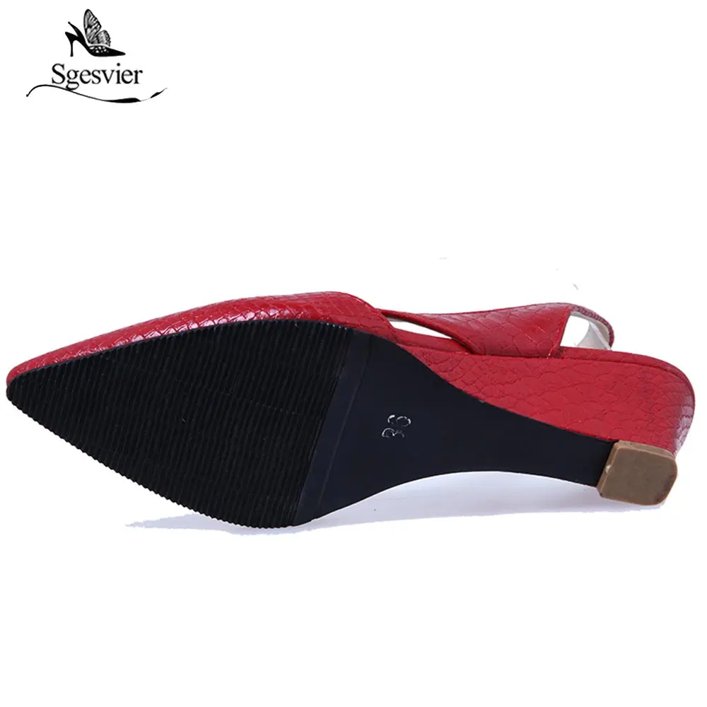 Sgesvier Black Red White Pointed Toe Women Sandals Shoes Woman Footwears Slip On Wedges Heel Shoes Sandalias Mujer Sapatos B564