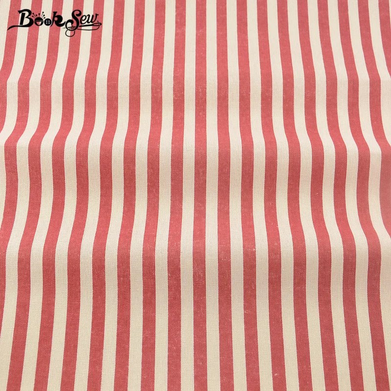 Booksew Home Textile Cotton Linen Fabric Red Strip Sewing Material Tissu Tablecloth Bag Curtain Cushion Pillow Zakka Quilting