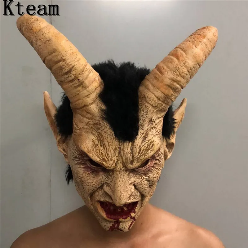 2019 New Scary Adult Costume Horn Mask Horror Party Cosplay Halloween Latex Scary Horns Red Devil Mask for Party Cosplay