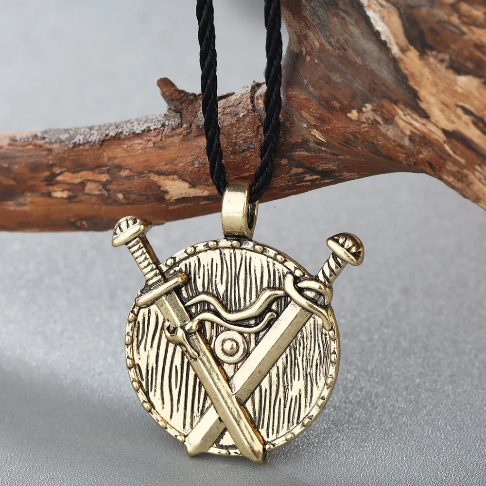 Kinitial Vintage Man Chock Necklaces Valknut slavic Viking Antique Bronze Sword Pendant Necklace Medieval Jewelry Collier