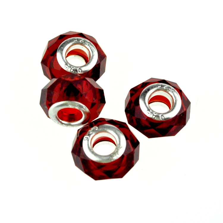 

100pcs/lot 9x14MM Dark Red Faceted Glass Beads European Charm Beads For Jewelry Making Large Hole Bracelet DIY Beads