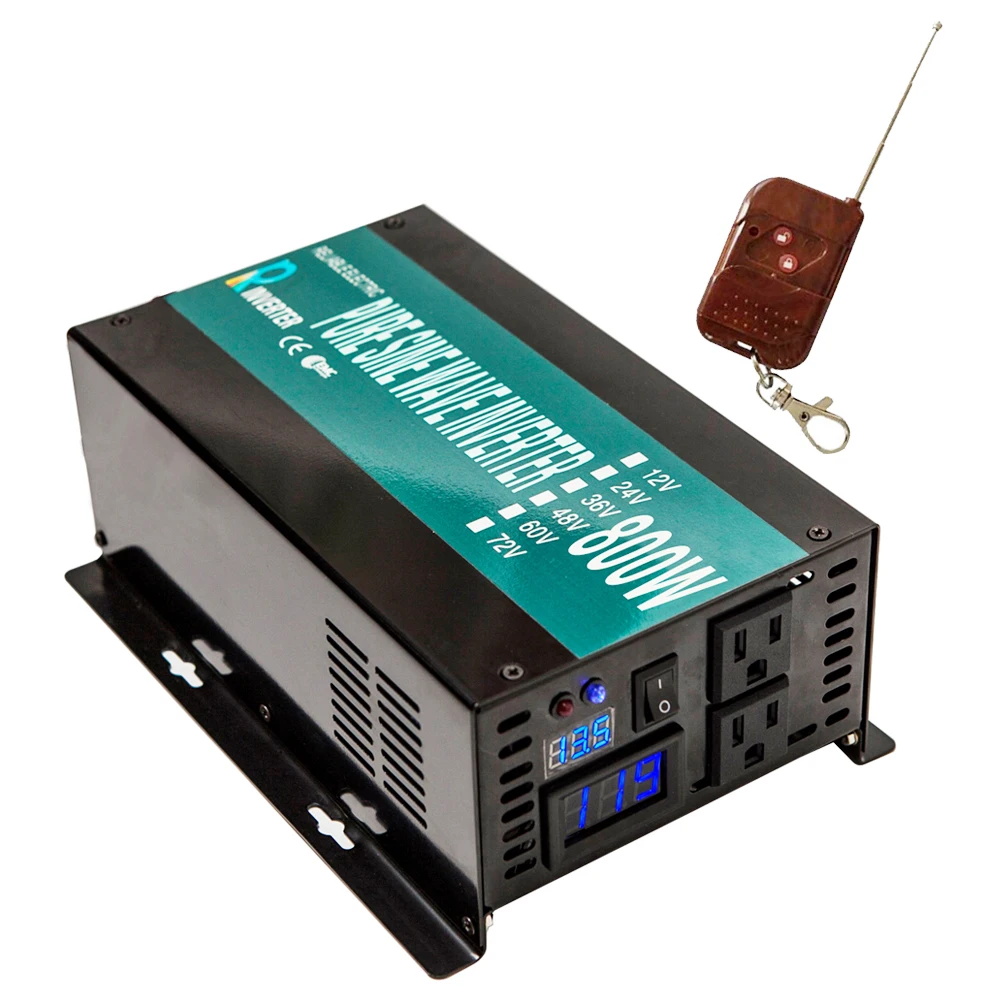 800W Solar Inverter 12V 220V Pure Sine Wave Power Inverter Backup Power Converter 24V/48V DC to 120V/230V/240V AC Remote Control