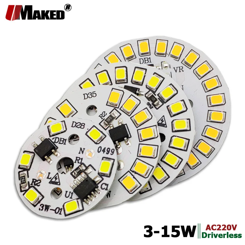 AC220V LED Module SMD2835 3W 5W 7W 9W 12W 15W LED PCB Aluminum lamp plate Smart IC Driver Bulb Pannel Dowlight Source Warm/White