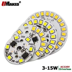 Módulo de led ac220v smd2835 3w 5w 7w 9w 12w 15w led pcb placa de lâmpada de alumínio inteligente ic driver lâmpada painel fonte dowlight quente/branco