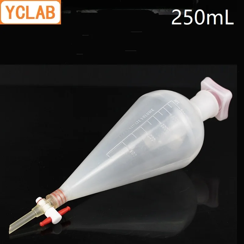 YCLAB 250 مللي قمع منفصل شكل الكمثرى PP البلاستيك مع PTFE محبس البولي بروبلين بوليتيترافلوروإيثيلين Labware