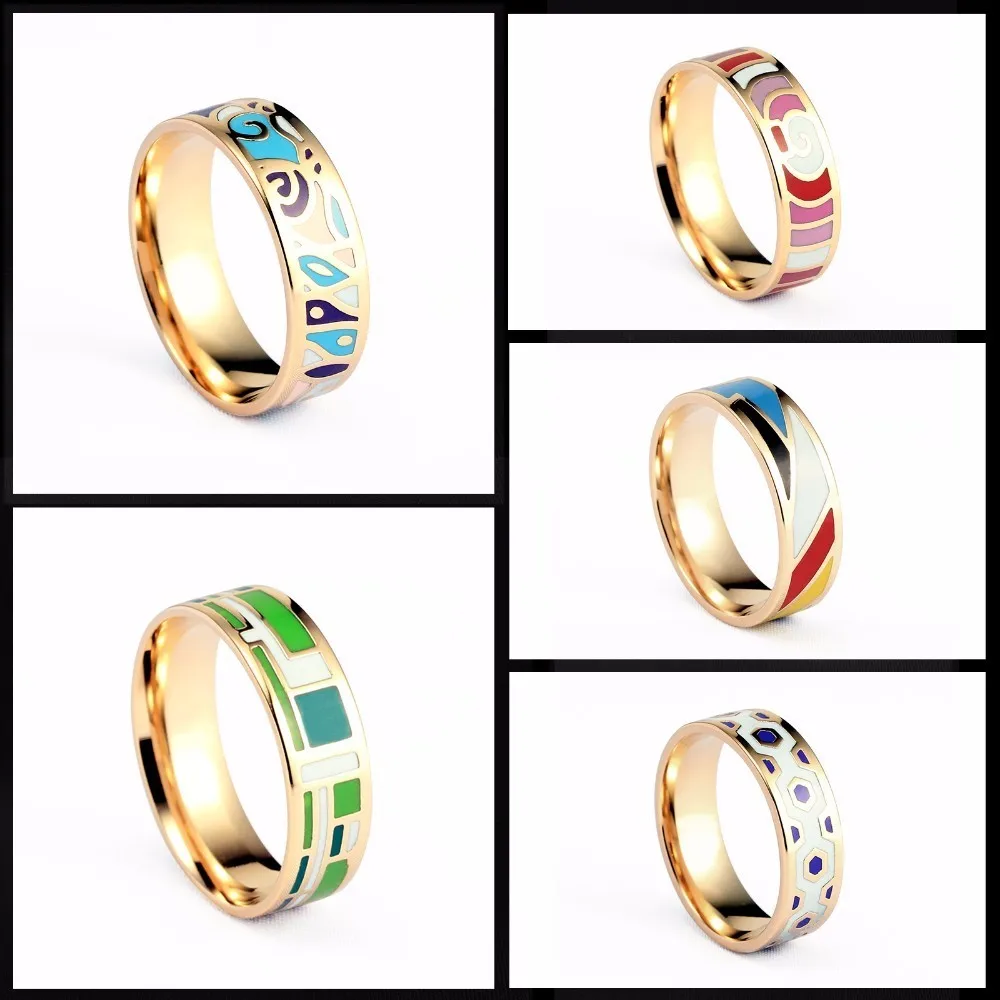 2018 New Arrivals Free Shipping Enamel Jewelry Stainless Steel Fashion Style Rings For Women Vintage Ceramic Wedding Gift