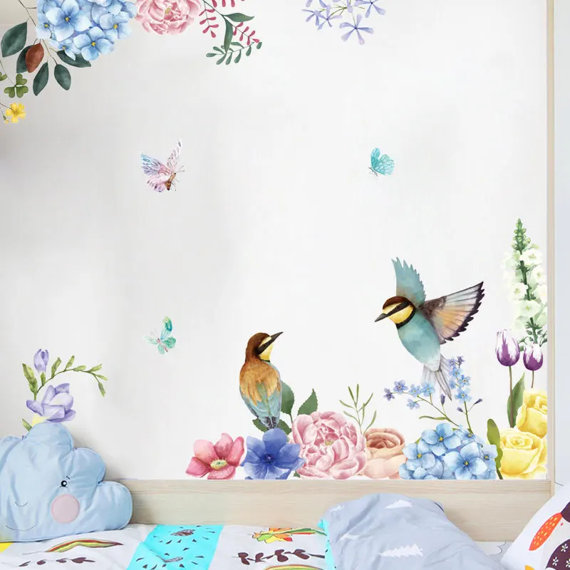

Ink Painting Flowers Birds Wall Sticker Living Room Background Interior Decoration Wallpaper For Glass Windows Decor Home Decals
