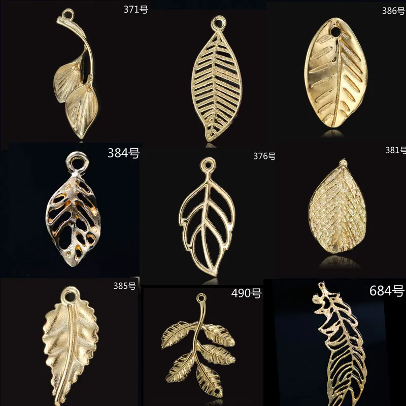 10pc/lot Variety Korean cute bright gold color leaf pendant hollow charm for headdress Accessories DIY Jewelry fitting handmade